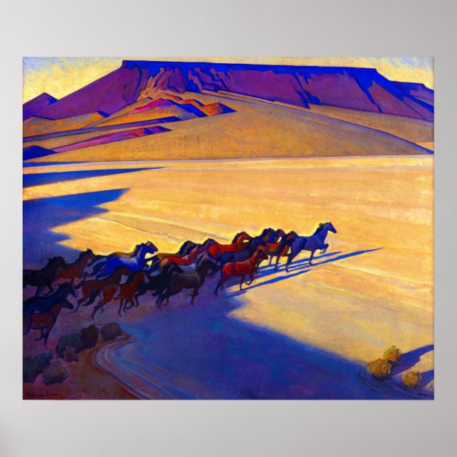 Poster Chevaux sauvages du Nevada par Maynard Dixon (Devant)