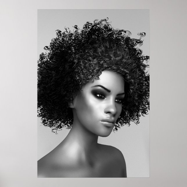 Poster Cheveux Afro Rendu 3D (Devant)