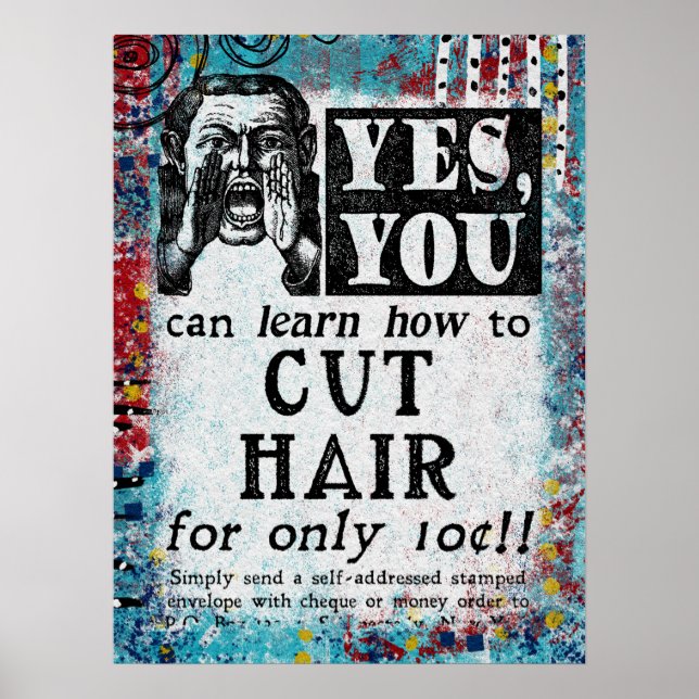 Poster Cheveux coupés - Drôle Annonce Vintage (Devant)
