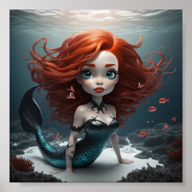 Poster cheveux rouges mermaid (Devant)