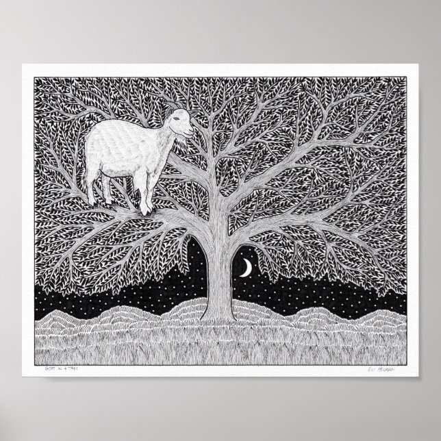 Poster Chèvre dans un arbre (Devant)