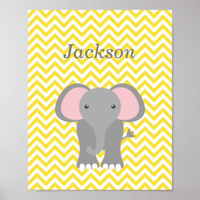 Poster Chevron jaune Elephant Décor personnalisé (Devant)