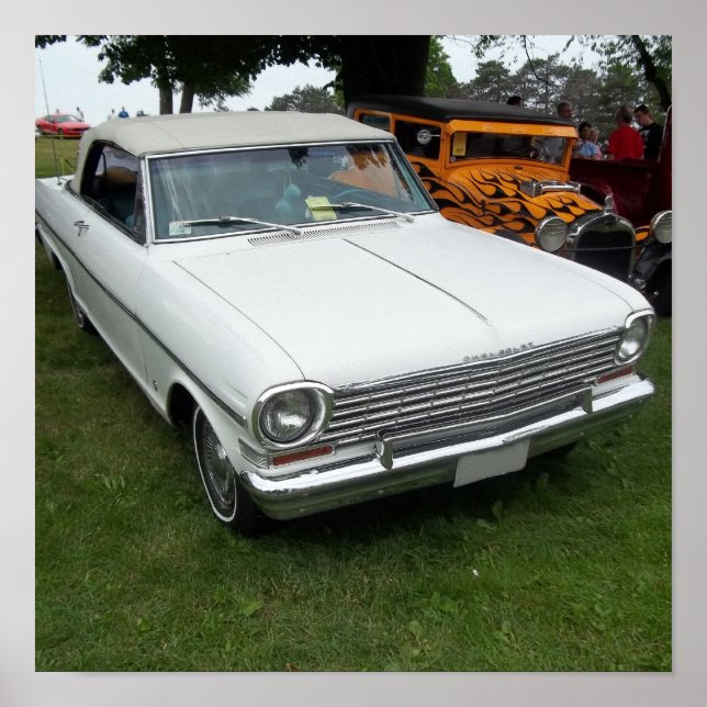 Poster chevy blanc 1963 nova avec vue frontale chromée (Devant)