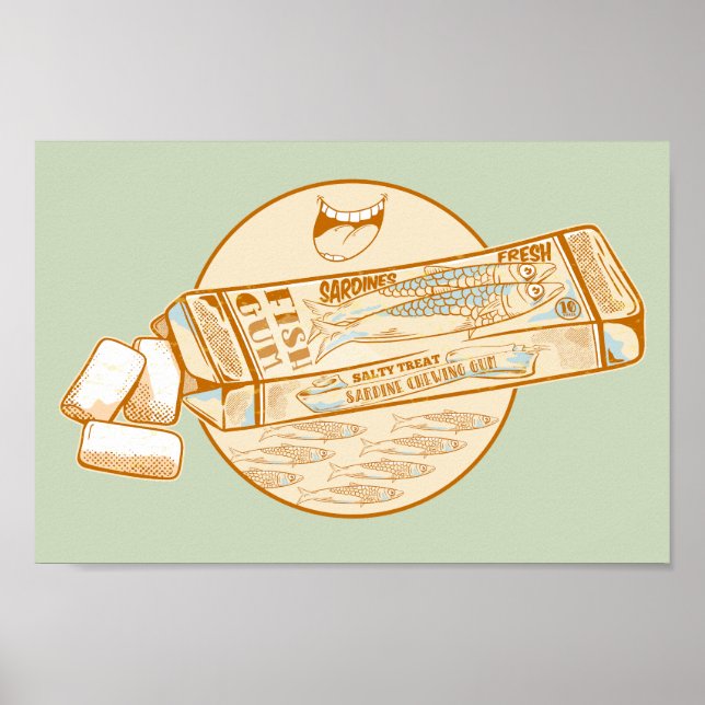 Poster Chewing-gum parfumé à la sardine drôle poisson (Devant)