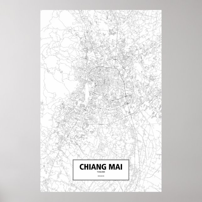 Poster Chiang Mai, Thaïlande (noir sur blanc) (Devant)