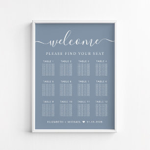 Poster Chic 12 Table Dusty Blue Mariage Seating Chart