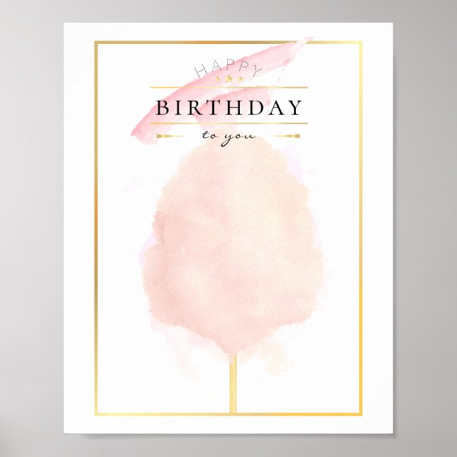 Poster Chic Aquarelle Cotton Candy Anniversaire (Devant)