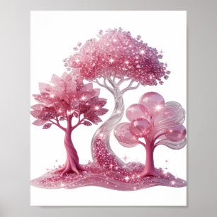 Poster Chic Argent FANTASY TREES Conception de Texte