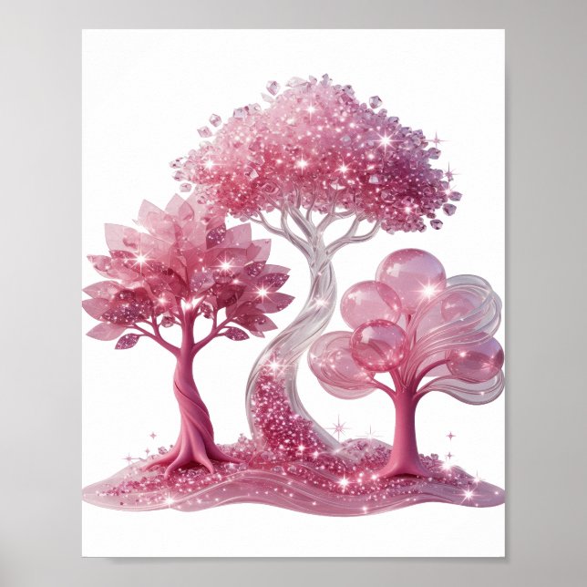 Poster Chic Argent FANTASY TREES Conception de Texte (Devant)