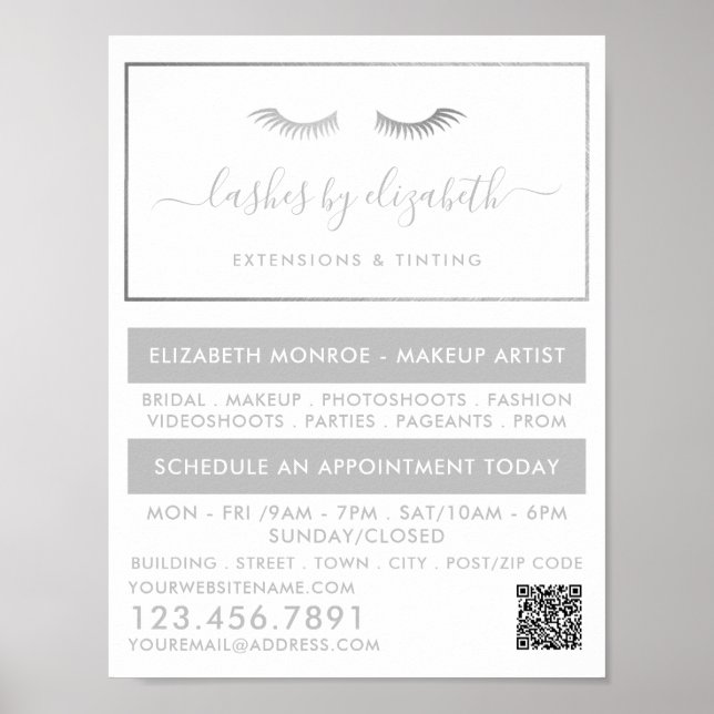 Poster Chic Argent Lashes Artiste maquillage de beauté (Devant)