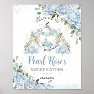 Poster Chic Bébé Bleu Roses Princesse Carriage Sweet 16