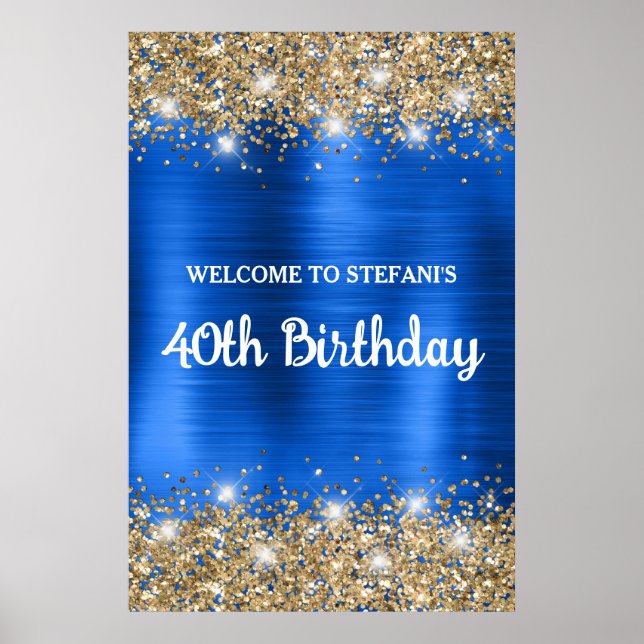 Poster Chic Blue Gold Glittery Foil 40e anniversaire Bien (Devant)