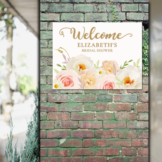 Poster Chic Blush Floral Fête des mariées Bienvenue (Blush floral bridal shower Welcome sign poster - INSTANT DOWNLOAD and/or PRINTED)
