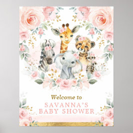Poster Chic Blush Gold Jungle Safari Bébé Animaux Bienven