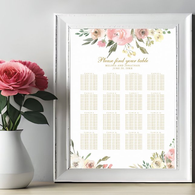 Poster Chic Blush Pink Or Floral Mariage Graphique de siè (Créateur téléchargé)