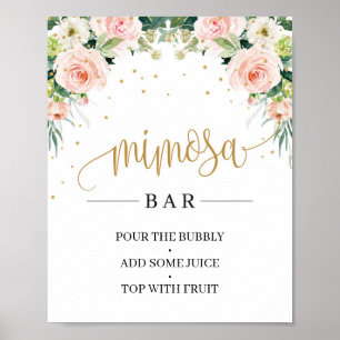 Poster Chic Boho rose floral or mimosa signe barre