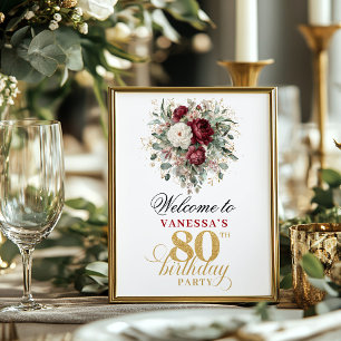 Poster Chic bourgogne blush 80e anniversaire 8x10 bienven