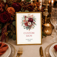 Chic Bourgogne Or Fleurs Automne enseigne personna