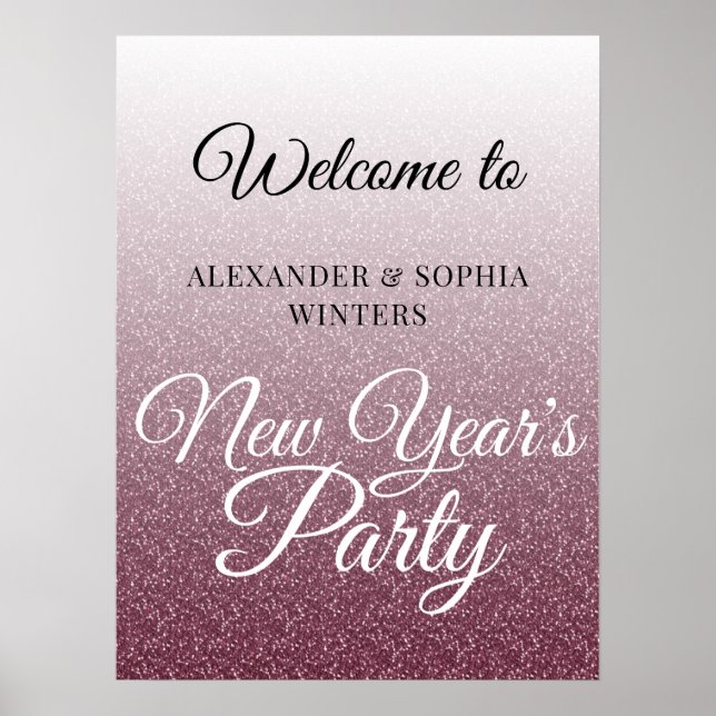 Poster Chic Bourgogne Parties scintillant Nouvel An Accue (Devant)