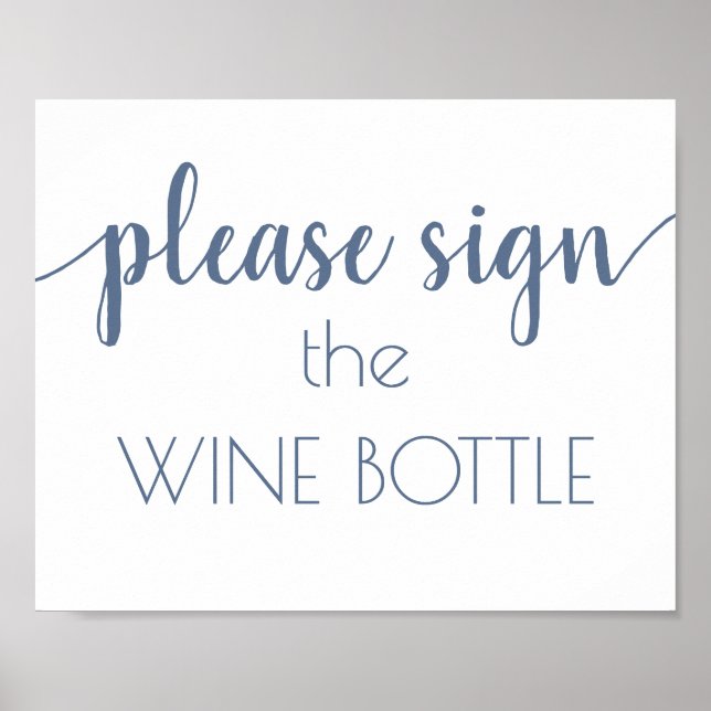 Poster Chic Calligraphie | Symbole Dusty Blue Wine Bottle (Devant)