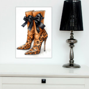 Poster Chic Cheetah - Aquarelle Stiletto Bottes Élégantes