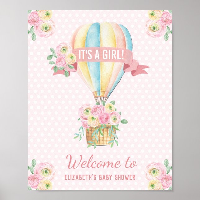 Poster Chic Chic Air Balloon Rose Floral Douche (Devant)