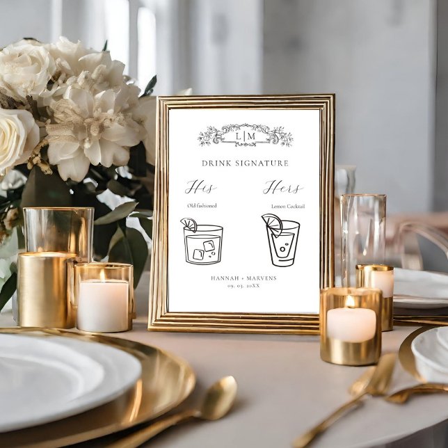 Poster Chic crête botanique Signature Boisson mariage Sig (Créateur téléchargé)