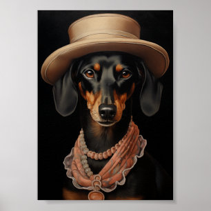 Poster Chic Dachshund Avec Casquette Crème