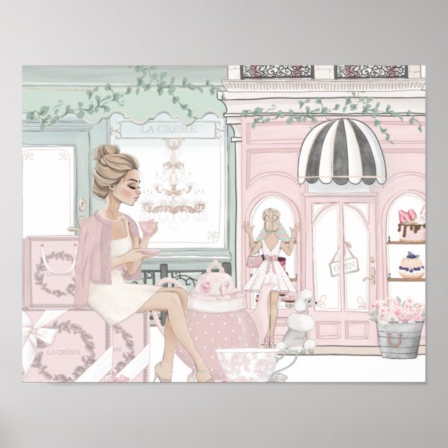 Poster Chic Dames French Bakery Tea Shop Aquarelle (Devant)
