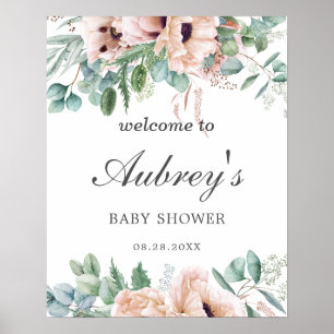 Poster Chic Dusty Rose Blush Baby shower Floral Bienvenue