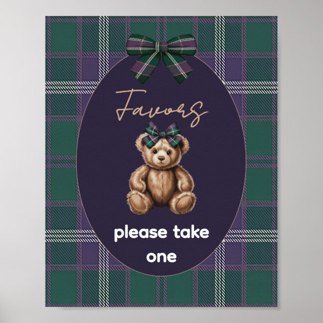 Poster Chic Elegant Fancy Bear Favor Sign (Devant)