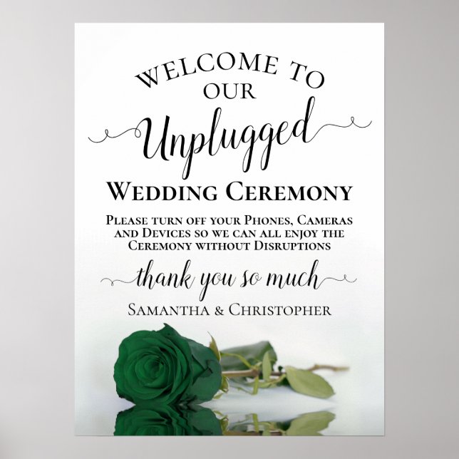 Poster Chic Emerald Green Rose Unplugged Mariage cérémoni (Devant)