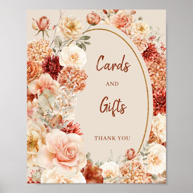 Poster Chic fleurs d'aquarelle couleur automne Cartes et  (Devant)