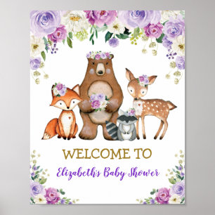 Poster Chic Floral Bois Baby shower Anniversaire Bienvenu