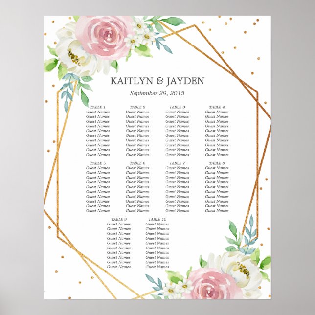 Poster Chic Géométrique Mariage floral à huile d'or (Devant)