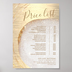 Poster Chic Gold Glitter Stylist Salon Price List Service