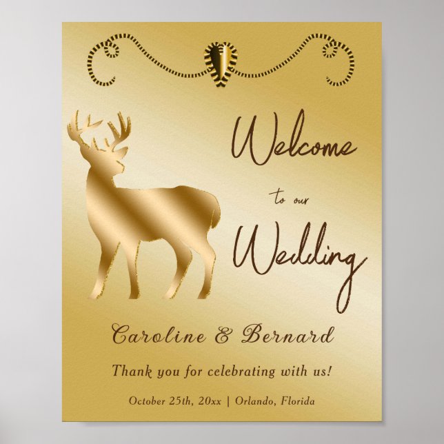Poster Chic Gold Heart & Gold Parties scintillant Deer Af (Devant)