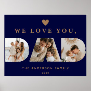 Poster Chic Gold Navy Blue Custom Trois Papa Script Photo