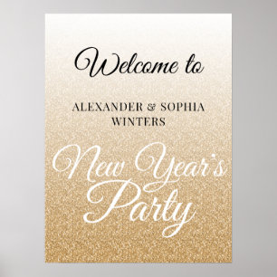 Poster Chic Gold Parties scintillant Nouvel An Accueil