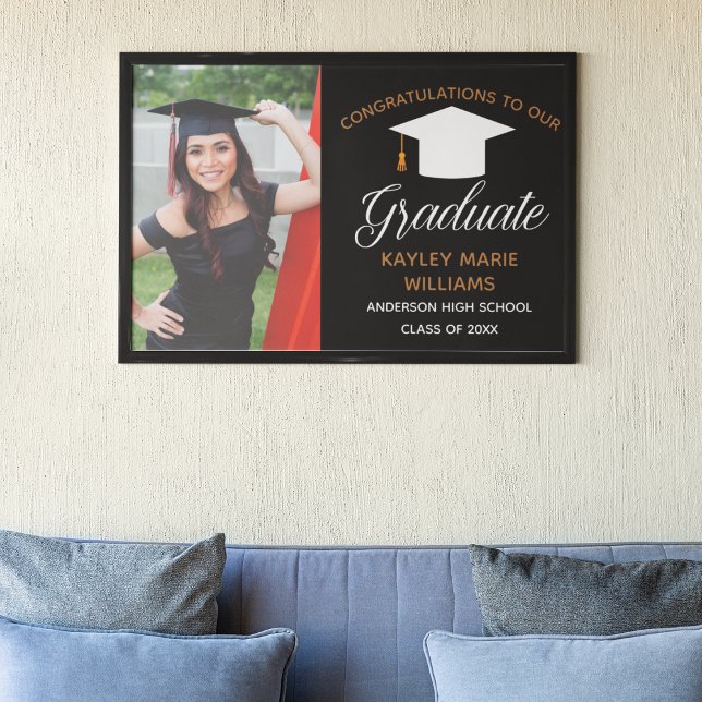 Poster Chic Graduate Photo 2025 Black Graduation Party (Créateur téléchargé)