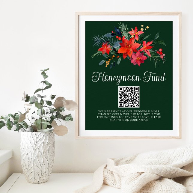 Poster Chic Green Floral Poinsettia Honeymoon Fund (Créateur téléchargé)