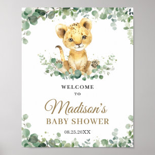 Poster Chic Green Lion Cub Baby shower garçon Bienvenue