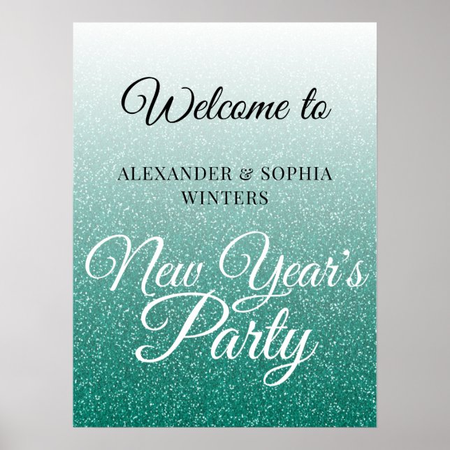 Poster Chic Green Parties scintillant Nouvelle Année Accu (Devant)