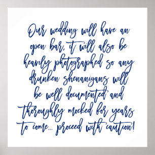 Poster Chic Hand Lettered Wedding Open Bar Caution Sign
