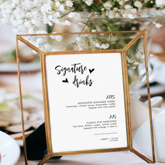 Poster Chic Heart Script Ses Hers Choice Boissons Cocktai (Créateur téléchargé)