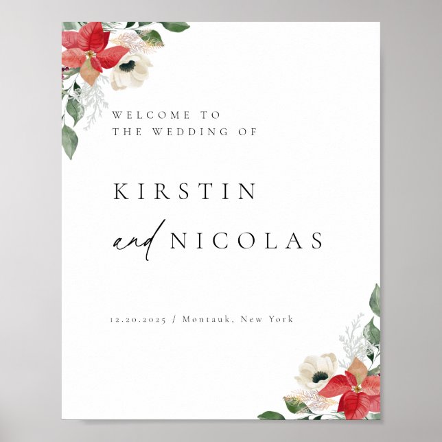 Poster Chic hiver Botanique Floral Mariage Bienvenue (Devant)