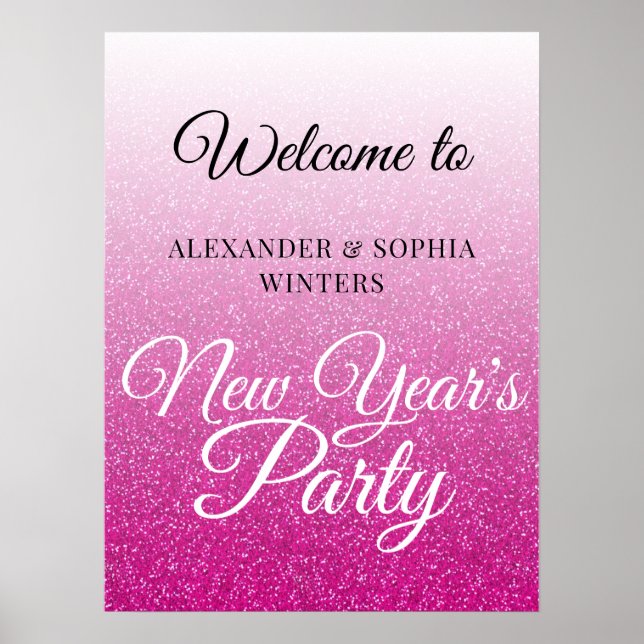 Poster Chic Hot Pink Parties scintillant Nouvel An Accuei (Devant)