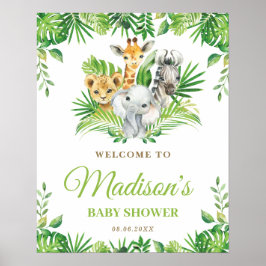 Poster Chic Jungle Animaux Baby shower de verdure Bienven