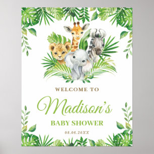 Poster Chic Jungle Animaux Baby shower de verdure Bienven