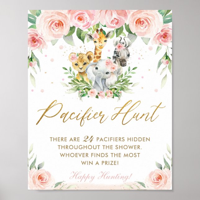 Poster Chic Jungle Animaux rose Floral Pacifique jeu de c (Devant)